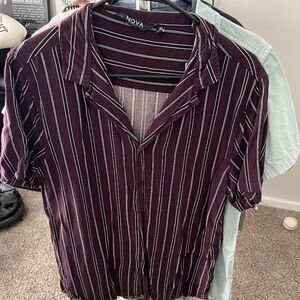 Nova Short Sleeve Button up - Size Medium - Purple with Black/White Stripes